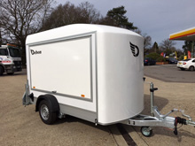 Box van trailers by Debon with sales flap